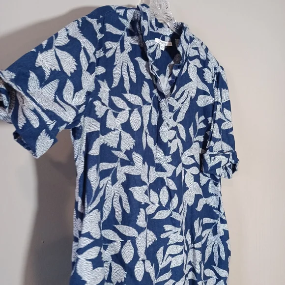 Chico’s Linen Leaf Print Popover Shirt Dress size 3 XL 16 Blue - Picture 4 of 9